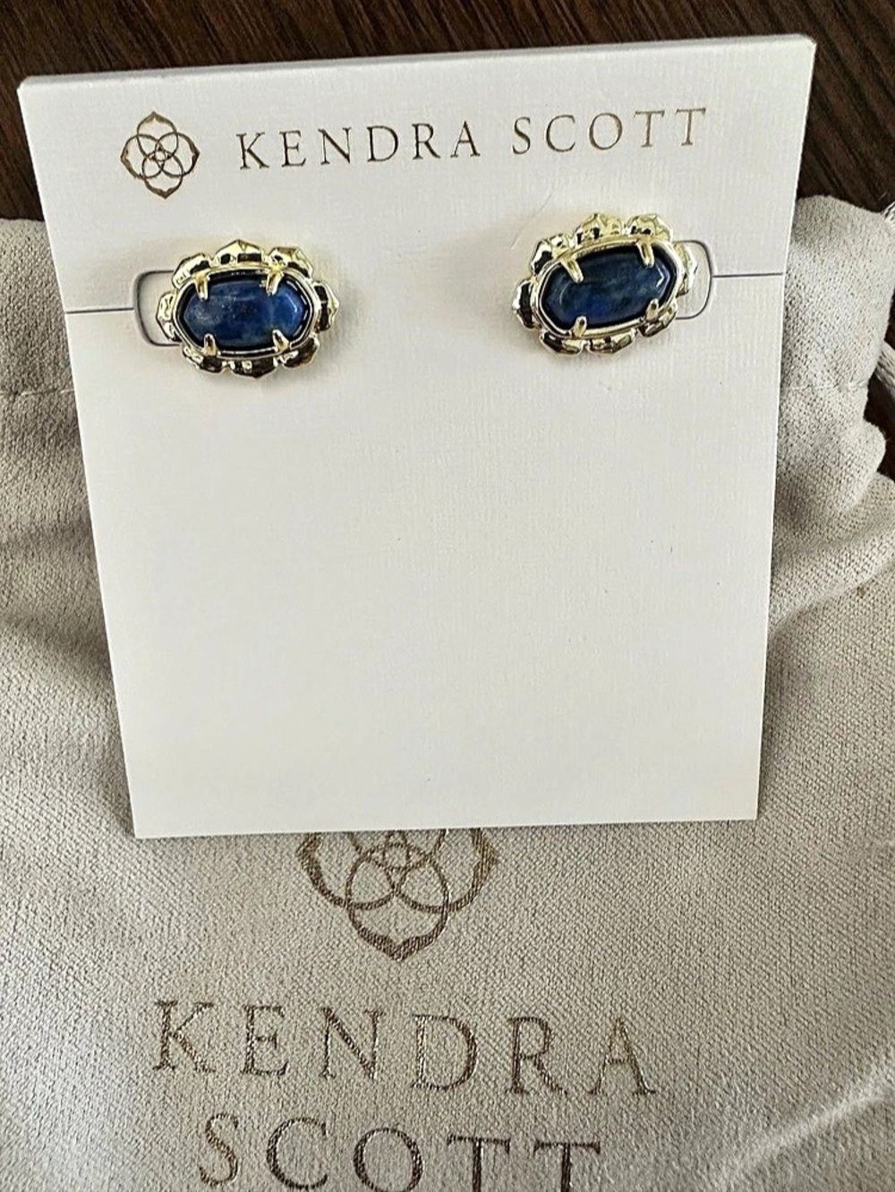 Kendra Scott Piper Gold Stud Earrings in Blue Lapis NWT